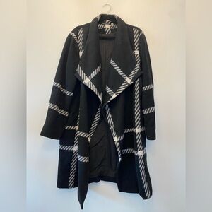 Black Tape_ Black & White Plaid Open Drape women’s coat